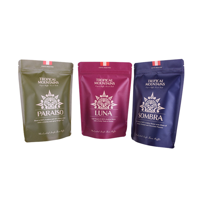 Doypack de café impreso compostable de 250g con cremallera