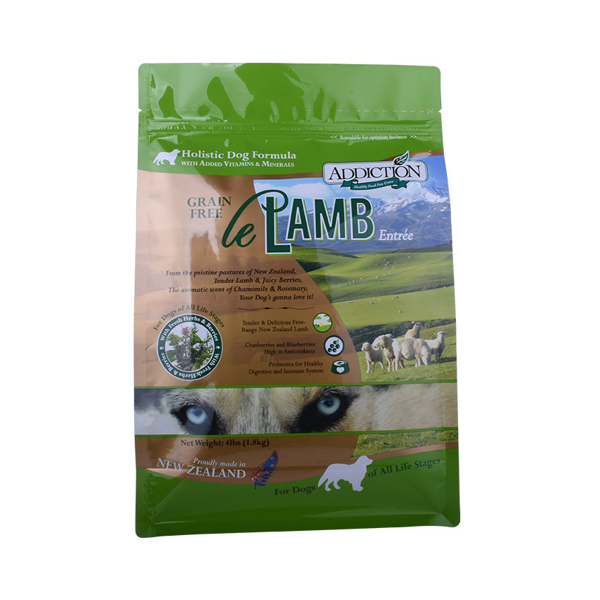 Bolsa de plástico resellable personalizada para alimentos para animales, caja inferior para golosinas para gatos