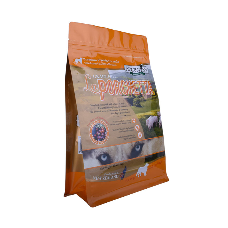 Bolsa de plástico resellable personalizada para alimentos para animales, caja inferior para golosinas para gatos