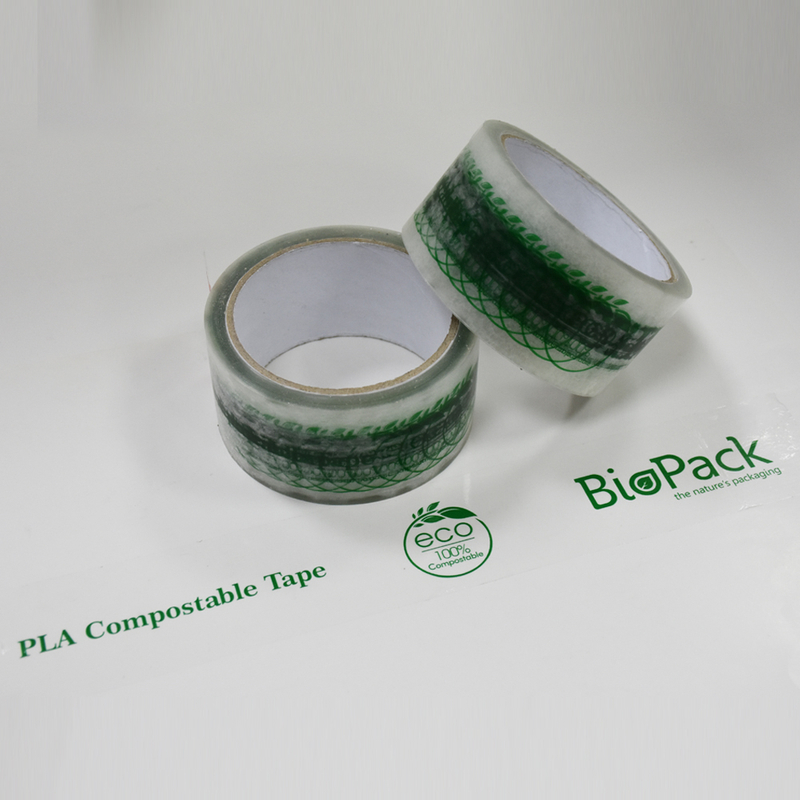 Cinta autoadhesiva de celofán verde biodegradable y sin estática para sellar cajas de cartón