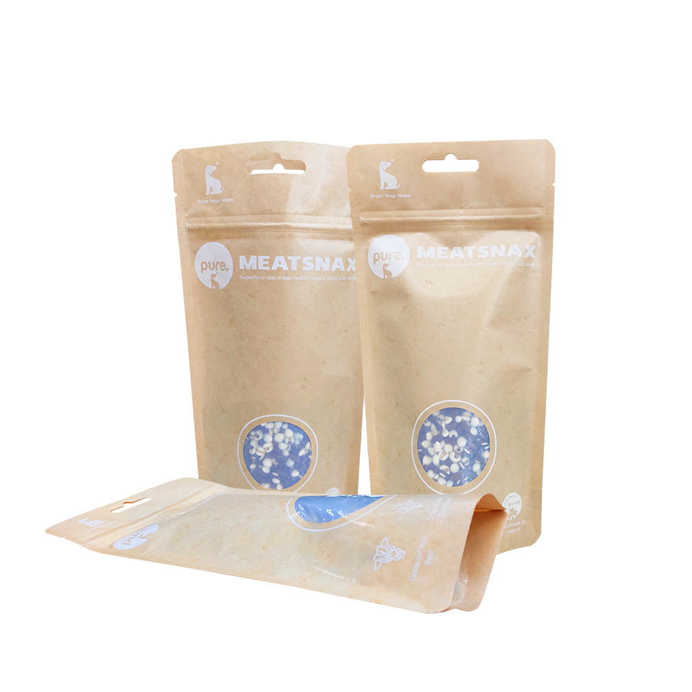 Impresión personalizada para alimentos para mascotas Home Compostable Packaging Stand Up Kraft Paper Bags con ventana