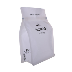 Bolsas de café de fondo plano Kraft blanco resellable personalizado 250g con válvula